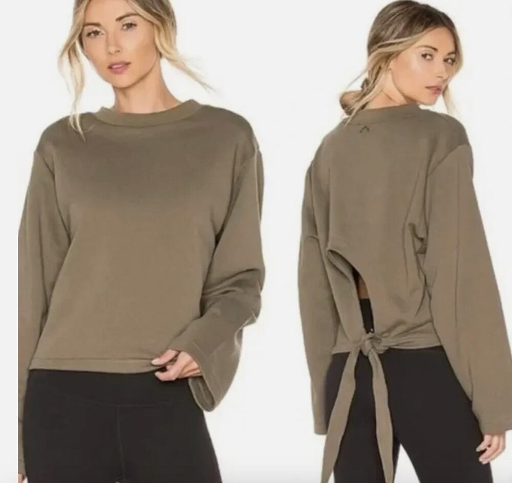 Varley Weymouth Olive Green Open Tie Back Long Sleeve Sweatshirt Size XS